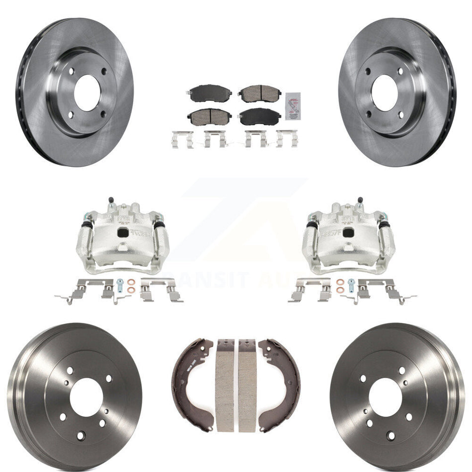 Front Rear Disc Brake Caliper Rotors Drums Ceramic Pads Kit (8Pc) For Nissan Versa KC8-101490N