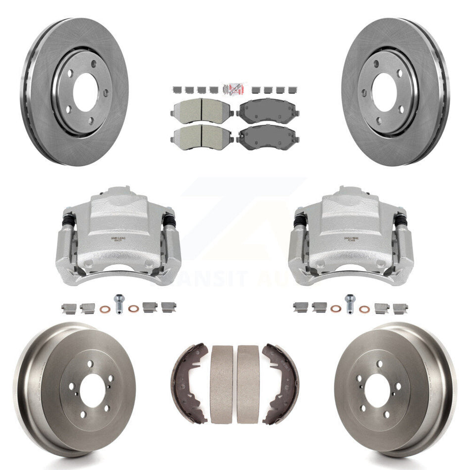 Front Rear Brake Caliper Rotors Drum Semi-Metallic Pad Kit (8Pc) For Dodge Caravan Grand KC8-101492N