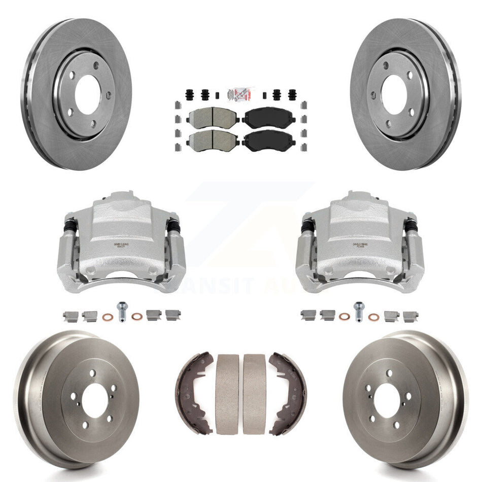 Front Rear Brake Caliper Rotors Drum Semi-Metallic Pad Kit (8Pc) For Dodge Caravan Grand KC8-101493N