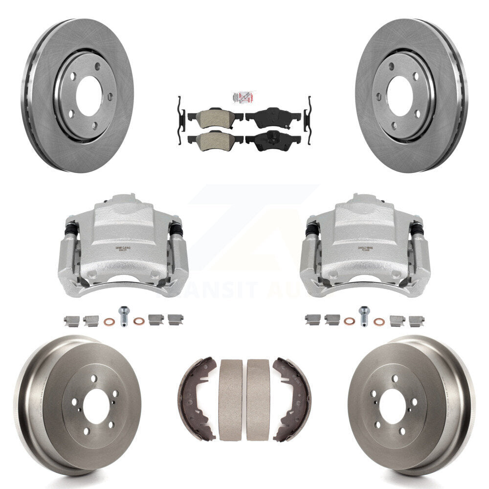 Front Rear Disc Brake Caliper Rotors Drum Semi-Metallic Pads Kit (8Pc) For Dodge Caravan KC8-101494N