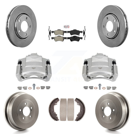 Front Rear Disc Brake Caliper Rotors Drum Semi-Metallic Pads Kit (8Pc) For Dodge Caravan KC8-101494N