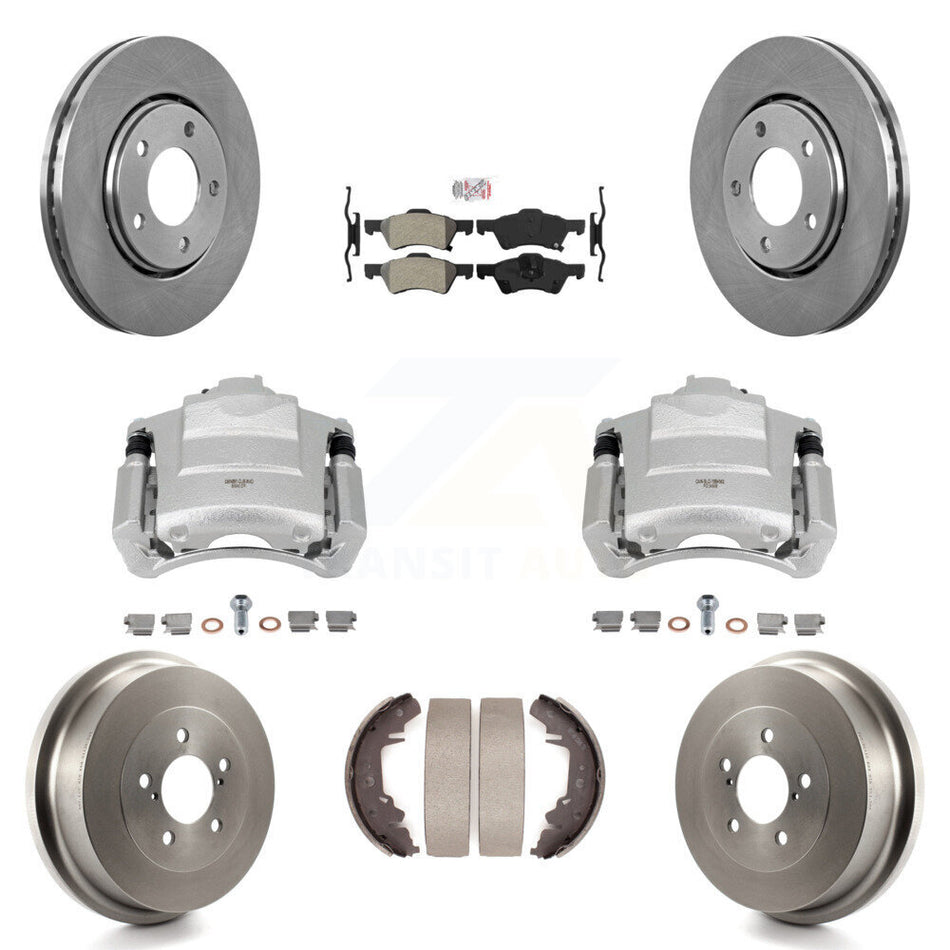 Front Rear Disc Brake Caliper Rotors Drum Semi-Metallic Pads Kit (8Pc) For Dodge Caravan KC8-101494N