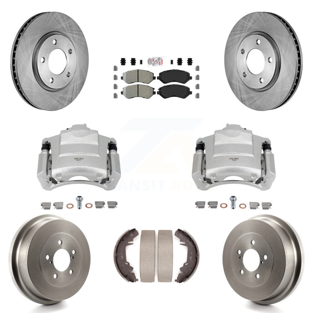 Front Rear Brake Caliper Rotors Drum Semi-Metallic Pad Kit (8Pc) For Dodge Grand Caravan KC8-101496N