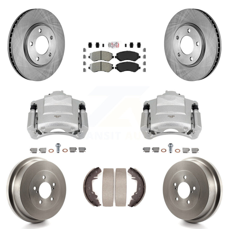 Front Rear Brake Caliper Rotors Drum Semi-Metallic Pad Kit (8Pc) For Dodge Grand Caravan KC8-101496N
