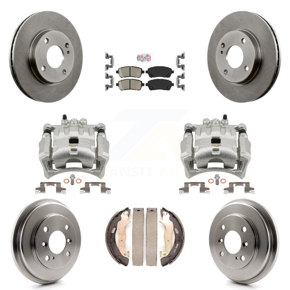 Front Rear Disc Brake Caliper Rotors Drums Ceramic Pads Kit (8Pc) For Ford Fiesta KC8-101497N
