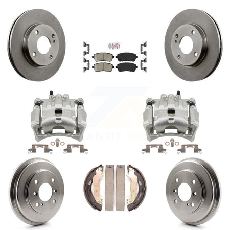 Front Rear Disc Brake Caliper Rotors Drums Ceramic Pads Kit (8Pc) For Ford Fiesta KC8-101497N