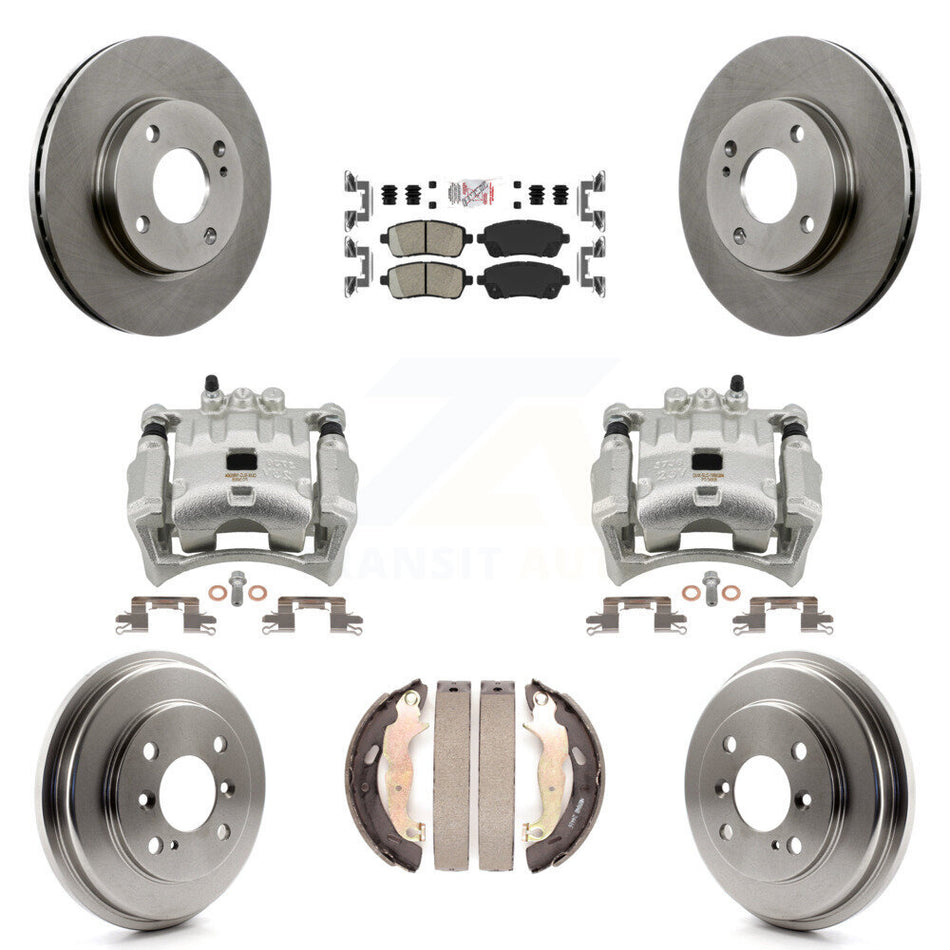 Front Rear Disc Brake Caliper Rotors Drums Ceramic Pads Kit (8Pc) For Ford Fiesta KC8-101498N