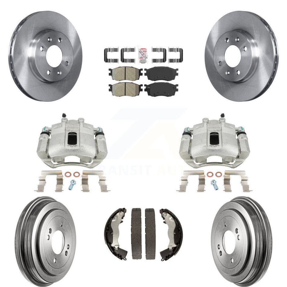 Front Rear Disc Brake Caliper Rotors Drums Semi-Metallic Pads Kit (8Pc) For Hyundai Accent Kia Rio Rio5 KC8-101503N