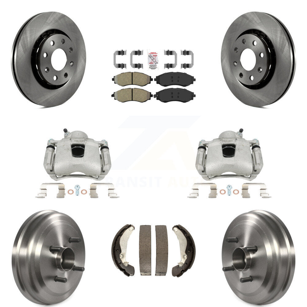 Front Rear Disc Brake Caliper Rotors Drums Semi-Metallic Pads Kit (8Pc) For Chevrolet Aveo Aveo5 Pontiac G3 Wave Wave5 With Hub Assembly KC8-101507N by Transit Auto