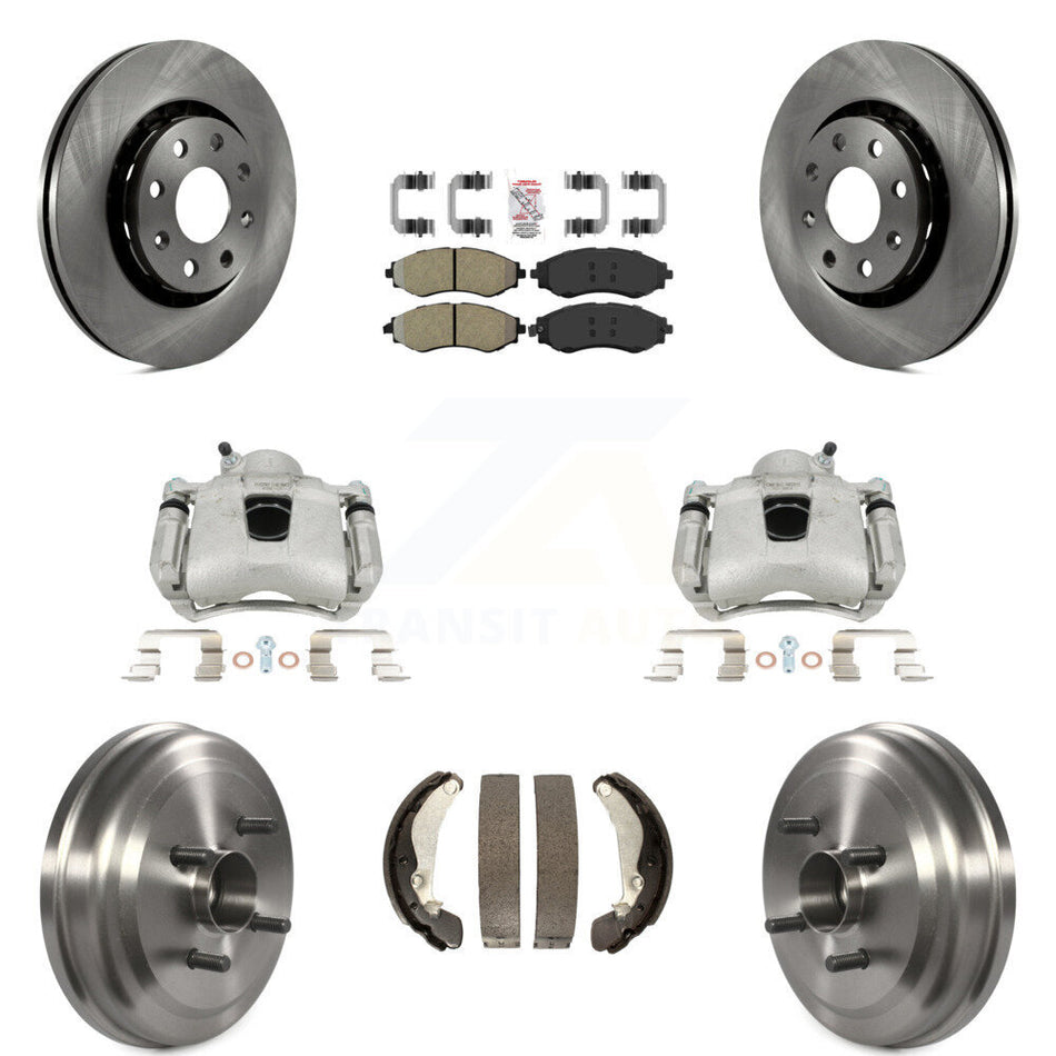 Front Rear Disc Brake Caliper Rotors Drums Semi-Metallic Pads Kit (8Pc) For Chevrolet Aveo Aveo5 Pontiac G3 Wave Wave5 With Hub Assembly KC8-101507N by Transit Auto