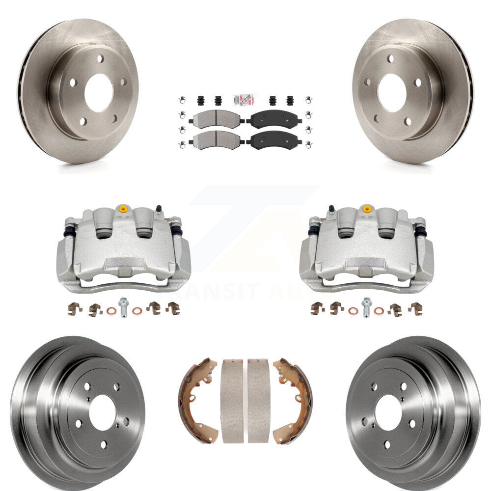 Front Rear Brake Caliper Rotors Drums Semi-Metallic Pads Kit (8Pc) For Dakota Dodge Ram KC8-101508N