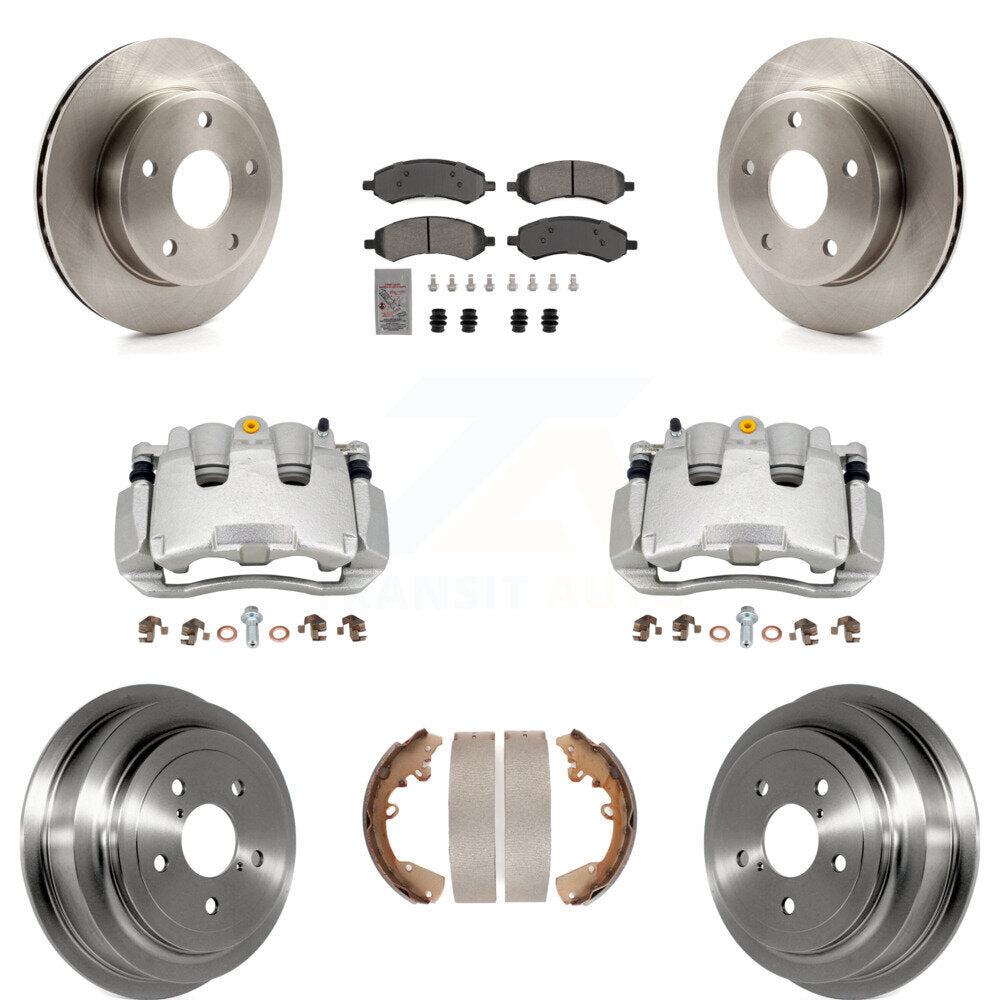 Front Rear Brake Caliper Rotors Drums Semi-Metallic Pads Kit (8Pc) For Dakota Dodge Ram KC8-101509N