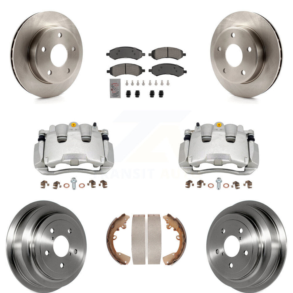 Front Rear Brake Caliper Rotors Drums Semi-Metallic Pads Kit (8Pc) For Dakota Dodge Ram KC8-101509N