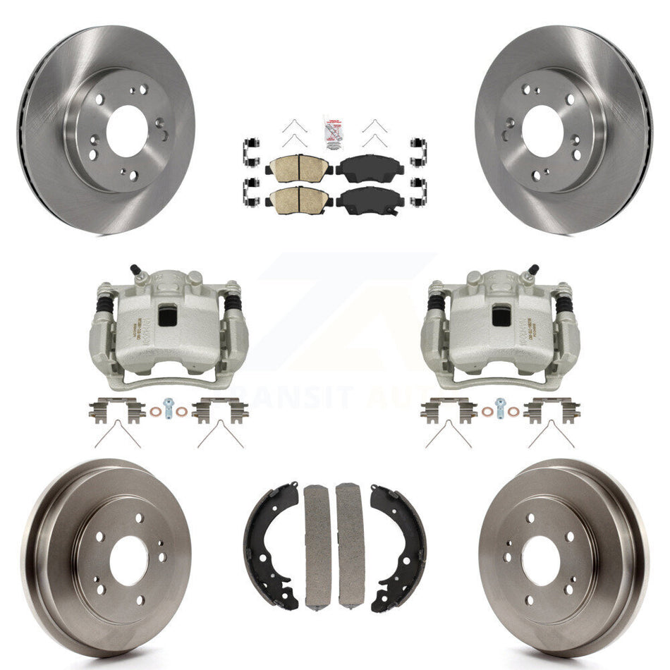 Front Rear Disc Brake Caliper Rotors Drums Ceramic Pads Kit (8Pc) For Honda Civic KC8-101511N