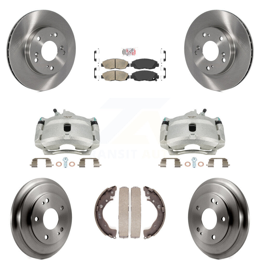 Front Rear Disc Brake Caliper Rotors Drums Ceramic Pads Kit (8Pc) For Honda Civic KC8-101512N by Transit Auto