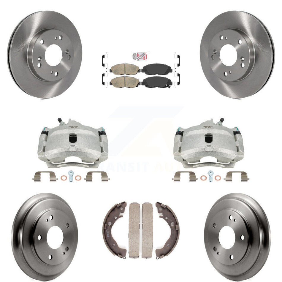 Front Rear Disc Brake Caliper Rotors Drums Ceramic Pads Kit (8Pc) For Honda Civic KC8-101512N