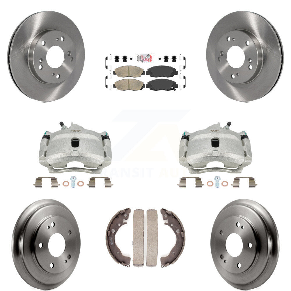 Front Rear Disc Brake Caliper Rotors Drums Ceramic Pads Kit (8Pc) For Honda Civic KC8-101513N by Transit Auto