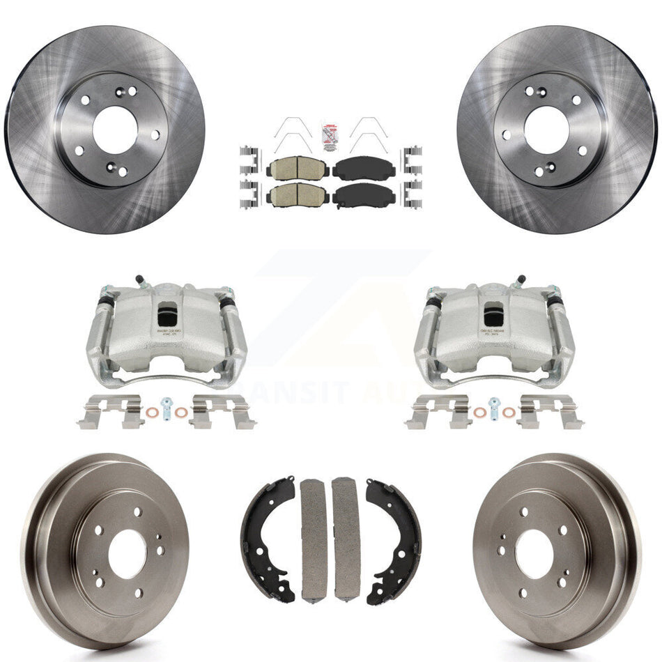 Front Rear Disc Brake Caliper Rotors Drums Ceramic Pads Kit (8Pc) For Honda Civic GX with 1.8L KC8-101514N
