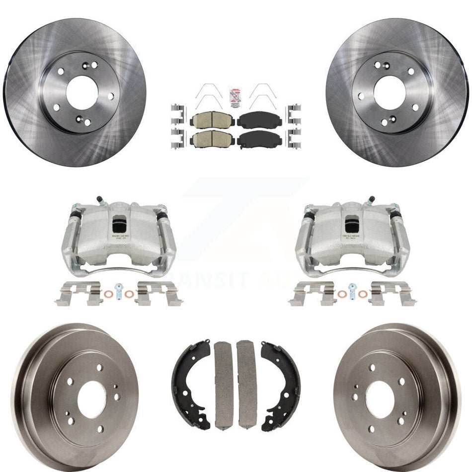 Front Rear Disc Brake Caliper Rotors Drums Ceramic Pads Kit (8Pc) For Honda Civic GX with 1.8L KC8-101514N
