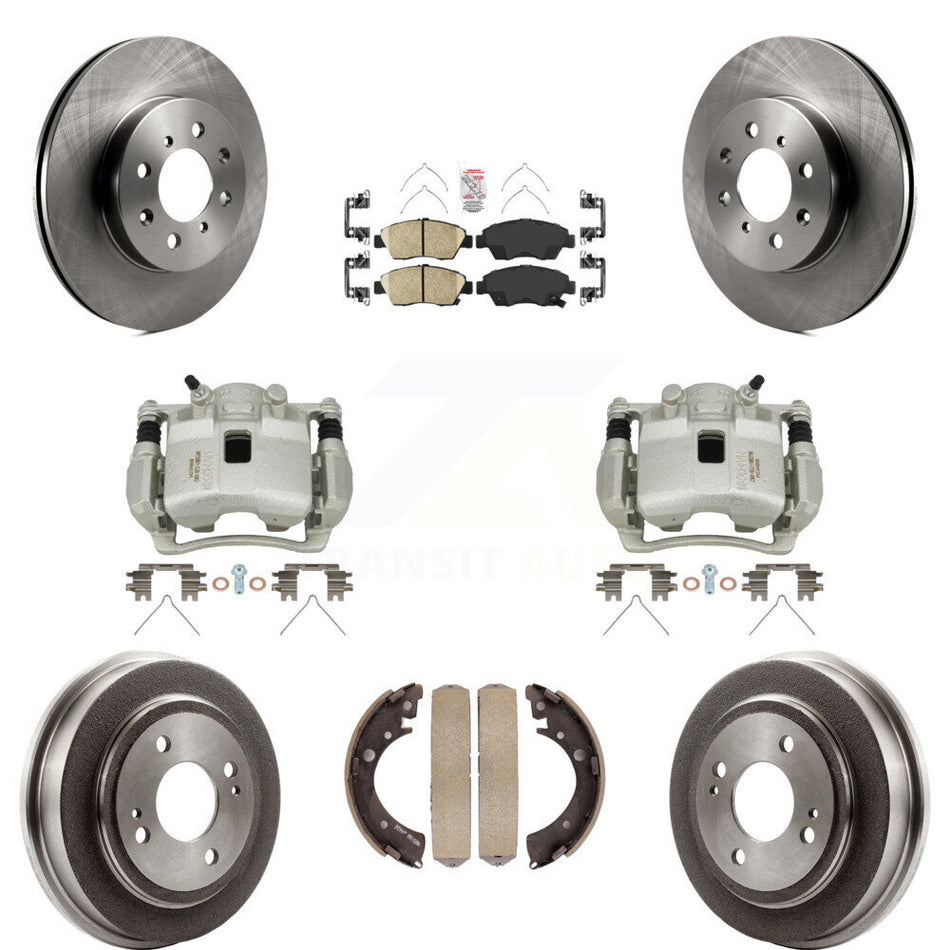 Front Rear Disc Brake Caliper Rotors Drum Ceramic Pads Kit (8Pc) For 2007-2008 Honda Fit KC8-101516N
