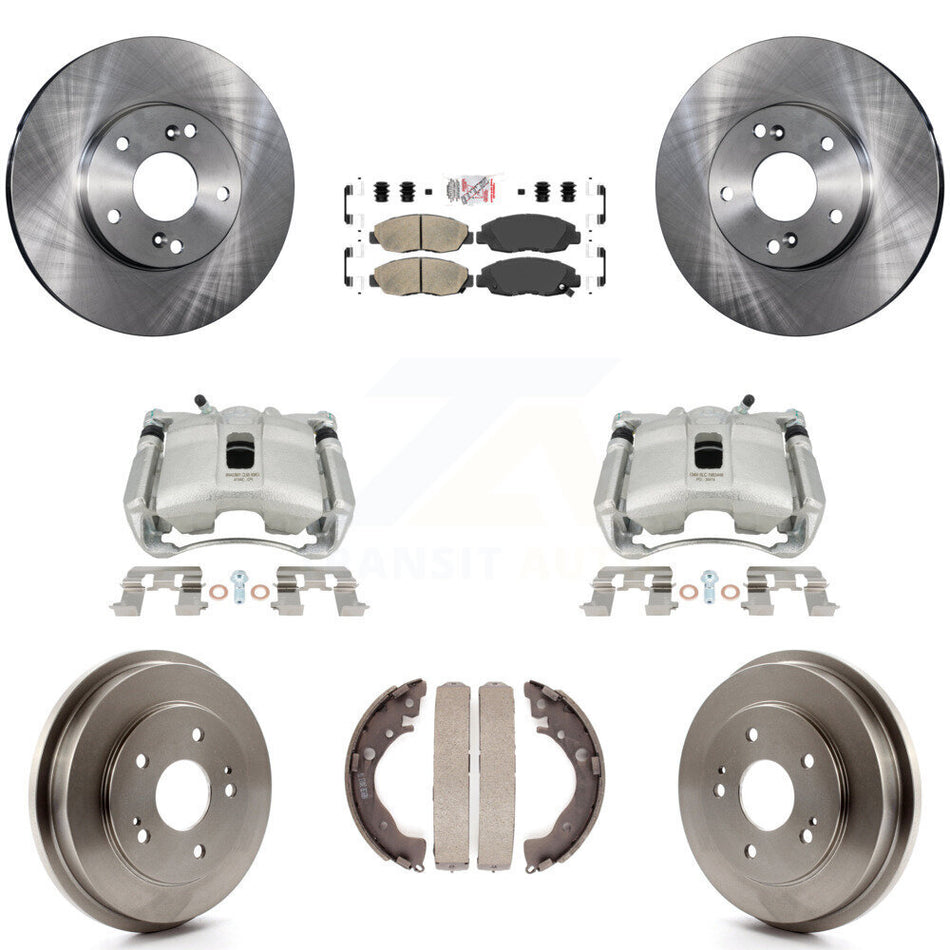 Front Rear Disc Brake Caliper Rotors Drums Ceramic Pads Kit (8Pc) For 2011 Honda Civic GX with 1.8L KC8-101518N