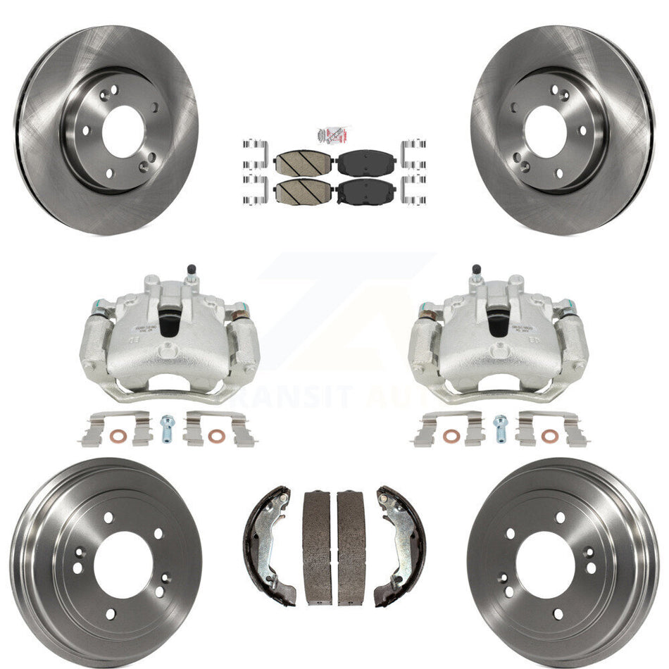 Front Rear Disc Brake Caliper Rotors Drums Ceramic Pads Kit (8Pc) For 2009 Hyundai Elantra Touring with Hatchback KC8-101523N