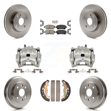 Front Rear Disc Brake Caliper Rotors Drums Ceramic Pads Kit (8Pc) For 2011-2014 Mazda 2 KC8-101527N