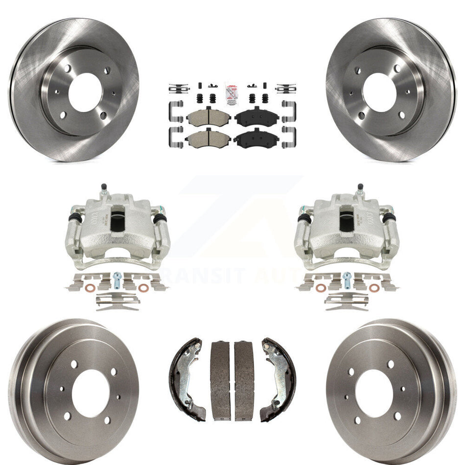 Front Rear Disc Brake Caliper Rotors Drums Semi-Metallic Pads Kit (8Pc) For Hyundai Elantra Drum rear brakes KC8-101528N