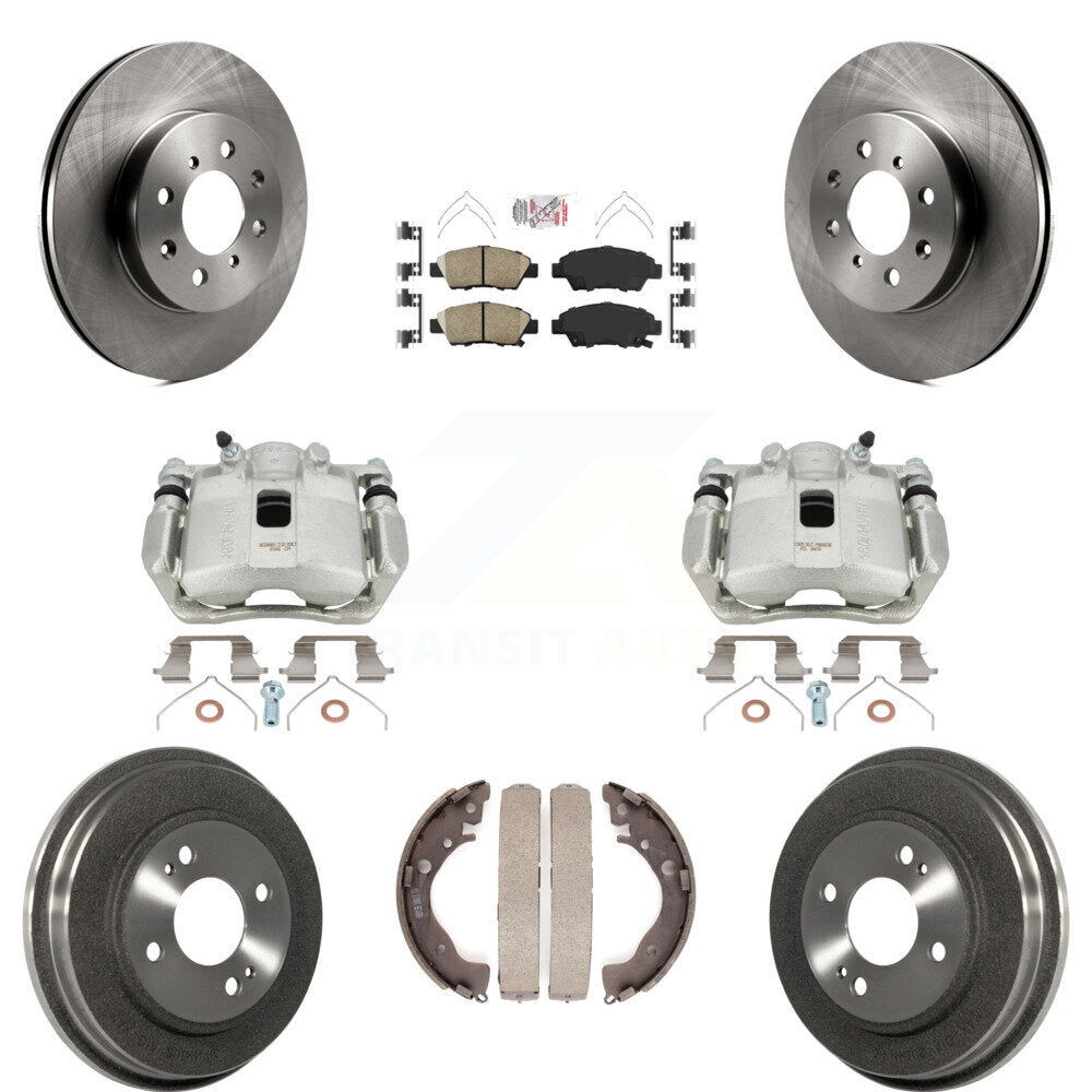 Front Rear Disc Brake Caliper Rotors Drums Ceramic Pads Kit (8Pc) For Honda Fit KC8-101530N by Transit Auto