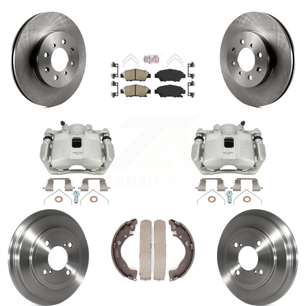 Front Rear Disc Brake Caliper Rotors Drums Ceramic Pads Kit (8Pc) For 2013 Honda Fit DX with GAS engine KC8-101531N by Transit Auto