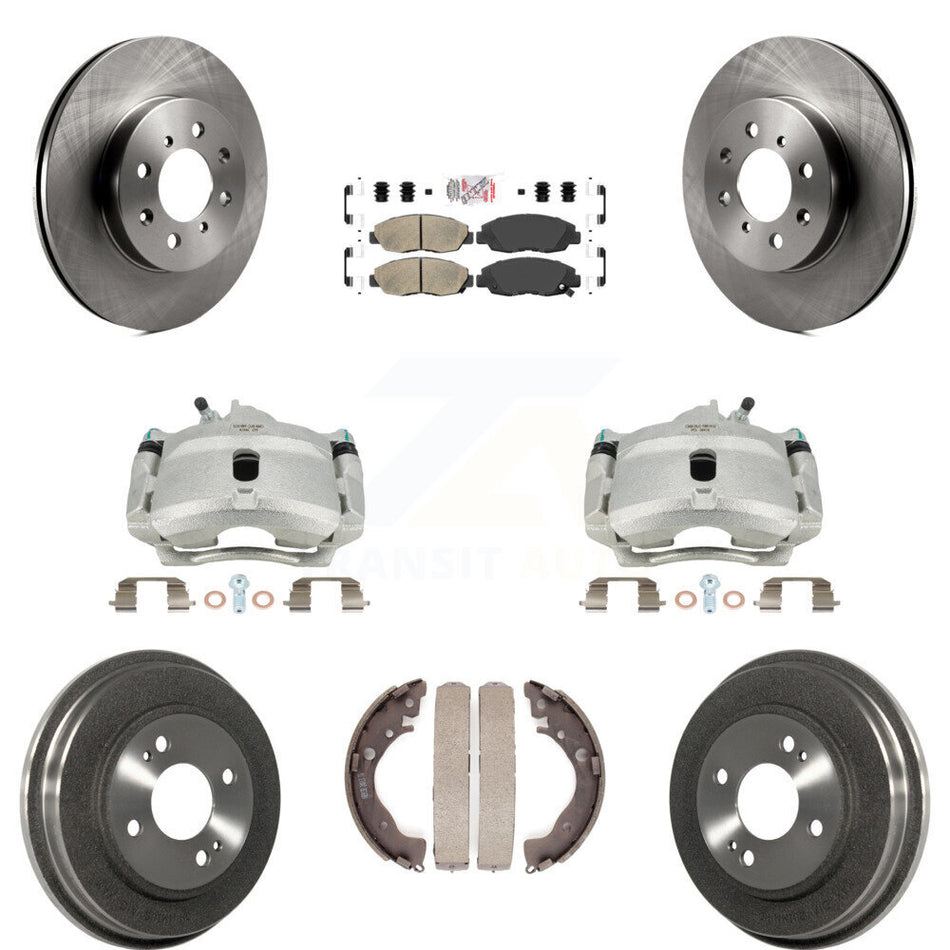 Front Rear Disc Brake Caliper Rotors Drums Ceramic Pads Kit (8Pc) For Honda Insight KC8-101535N