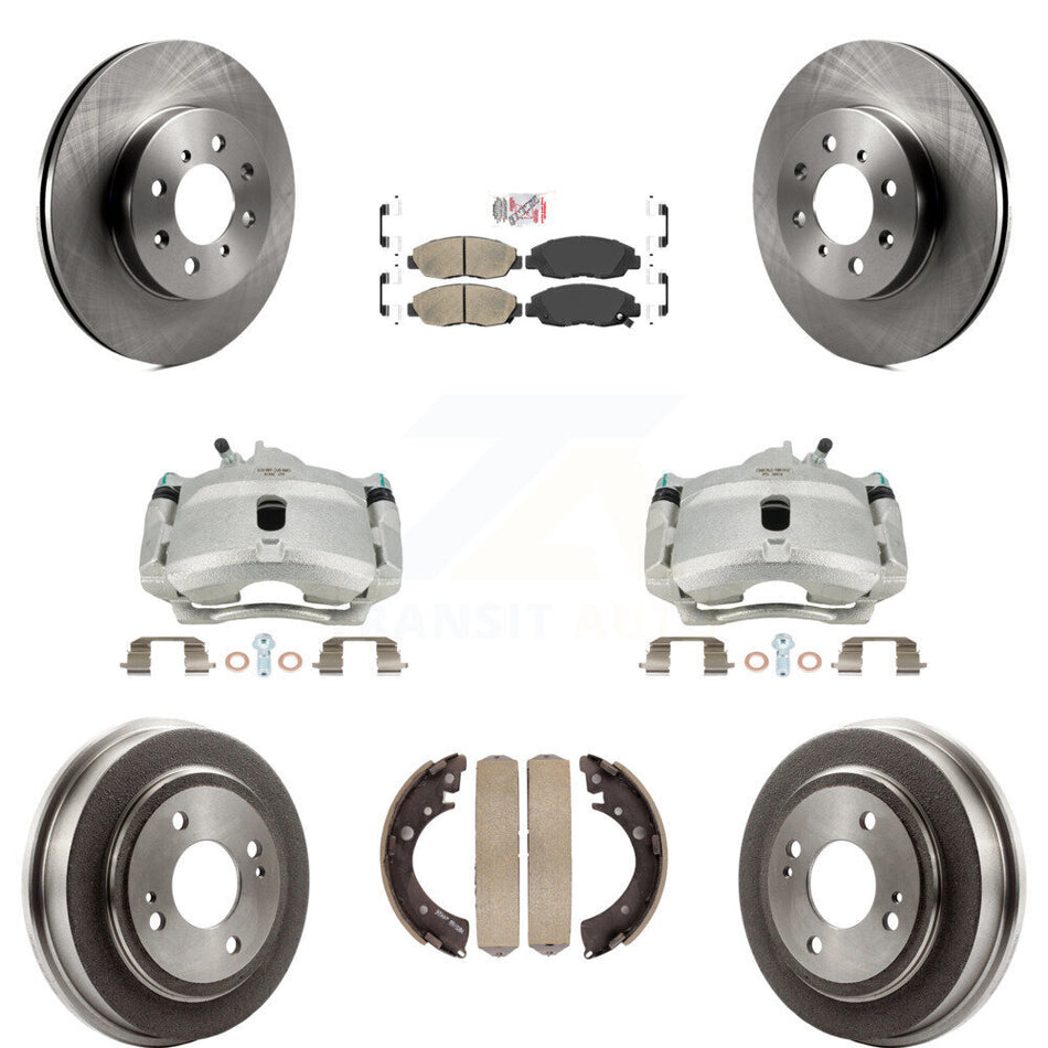 Front Rear Disc Brake Caliper Rotors Drums Ceramic Pads Kit (8Pc) For Honda Civic Acura EL KC8-101536N