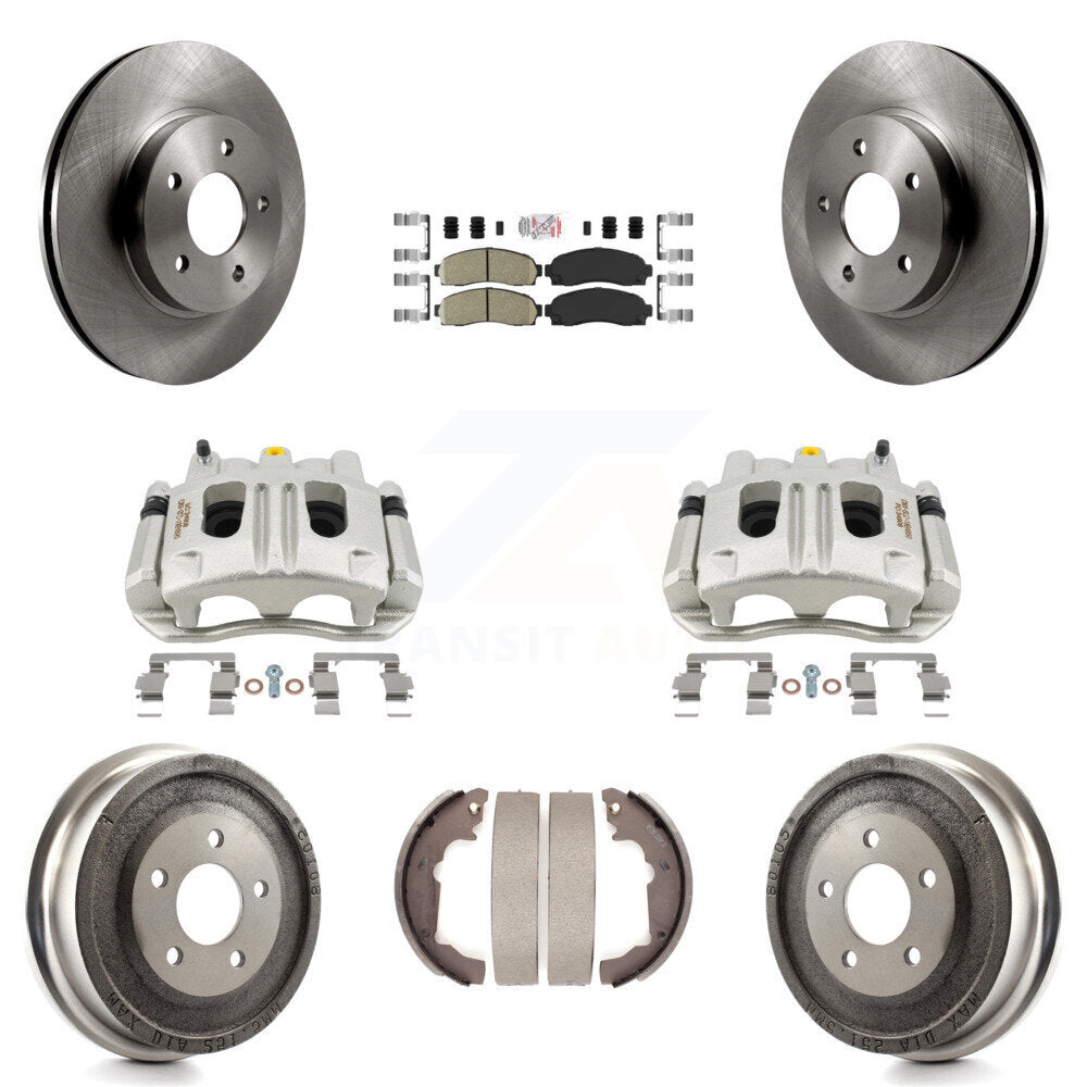 Front Rear Brake Caliper Rotors Drum Ceramic Pads Kit (8Pc) For Chevrolet Equinox Saturn KC8-101539N