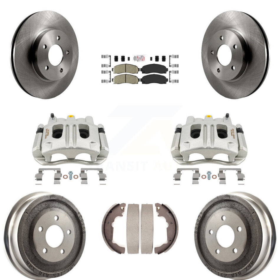 Front Rear Brake Caliper Rotors Drum Ceramic Pads Kit (8Pc) For Chevrolet Equinox Saturn KC8-101539N