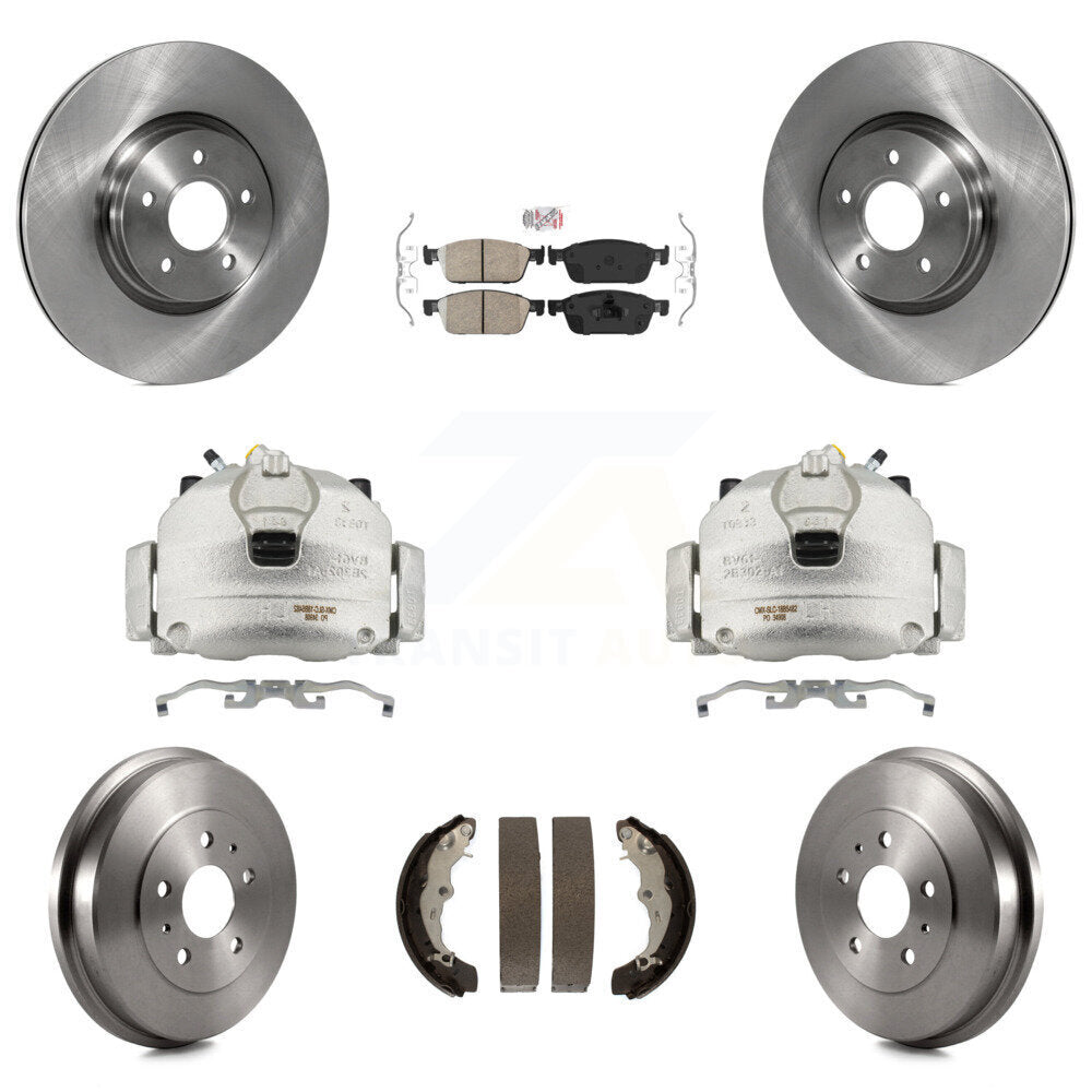 Front Rear Brake Caliper Rotors Drums Ceramic Pads Kit (8Pc) For 2013-2018 Ford Focus ST KC8-101540N