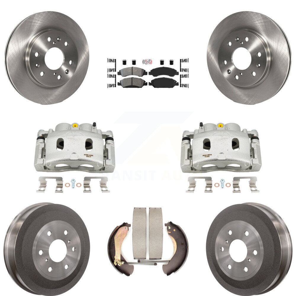 Front Rear Brake Caliper Rotors Drum Semi-Metallic Pad Kit (8Pc) For Chevrolet Silverado KC8-101546N