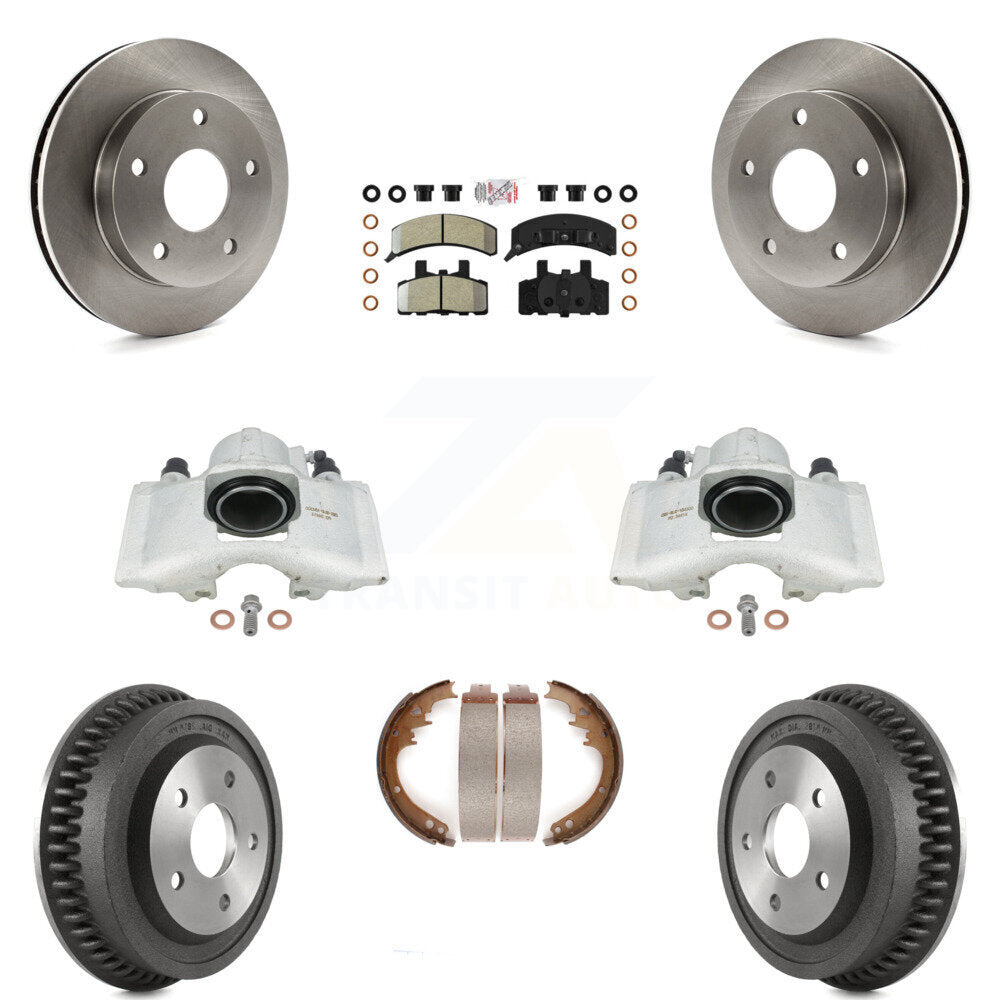 Front Rear Disc Brake Caliper Rotors Drums Semi-Metallic Pads Kit (8Pc) For 1994-1999 Dodge Ram 1500 4WD KC8-101550N by Transit Auto