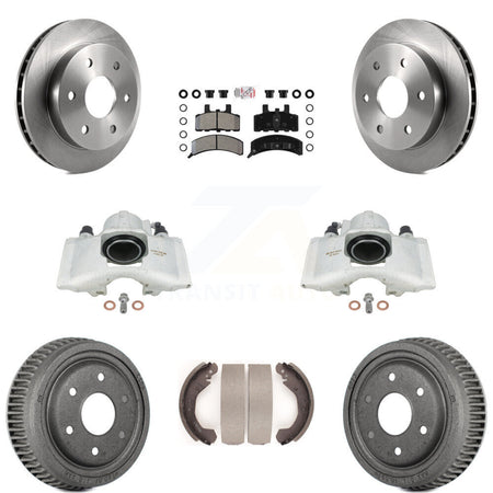 Front Rear Disc Brake Caliper Rotors Drums Semi-Metallic Pads Kit (8Pc) For Chevrolet K1500 GMC Yukon Blazer KC8-101555N by Transit Auto