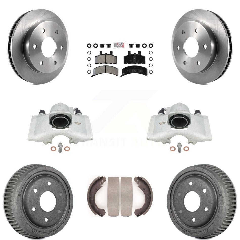 Front Rear Disc Brake Caliper Rotors Drums Semi-Metallic Pads Kit (8Pc) For Chevrolet K1500 GMC Yukon Blazer KC8-101555N