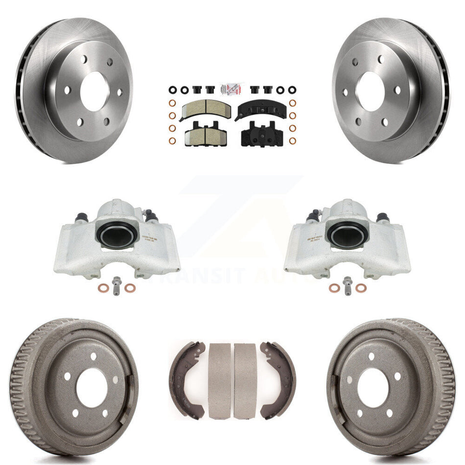Front Rear Disc Brake Caliper Rotors Drums Semi-Metallic Pads Kit (8Pc) For GMC Yukon With 10" Diameter Drum KC8-101556N