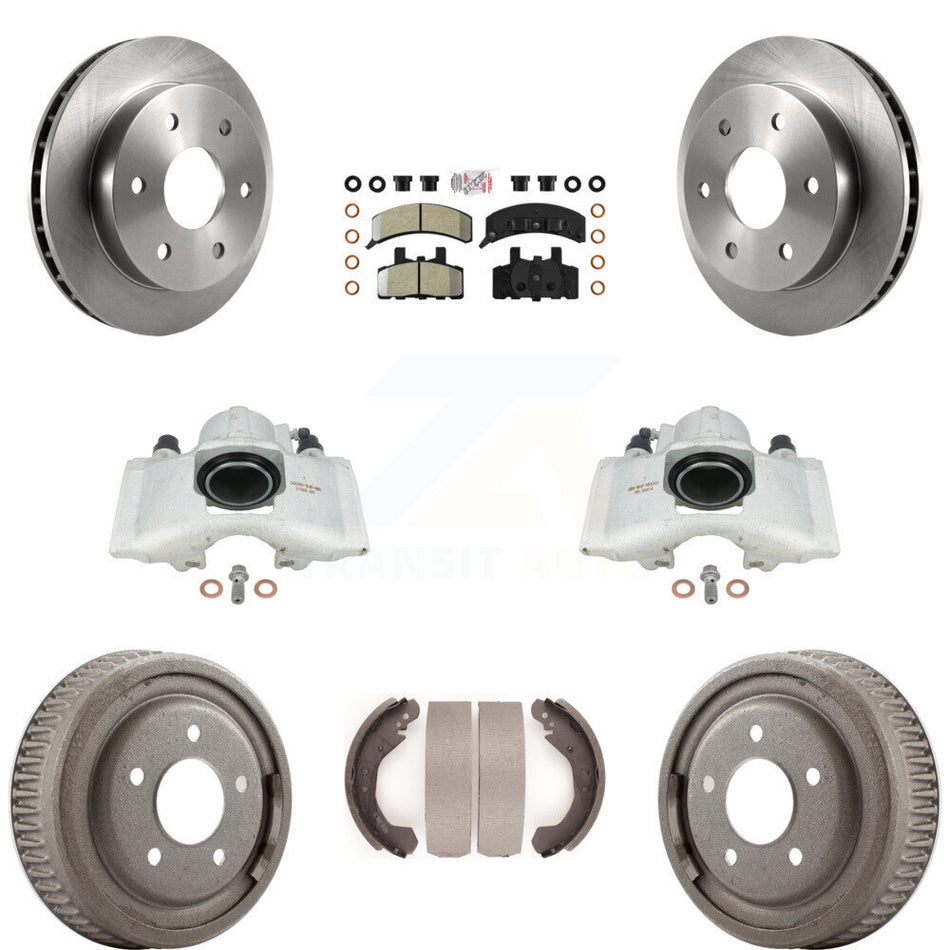 Front Rear Disc Brake Caliper Rotors Drums Semi-Metallic Pads Kit (8Pc) For GMC Yukon With 10" Diameter Drum KC8-101556N