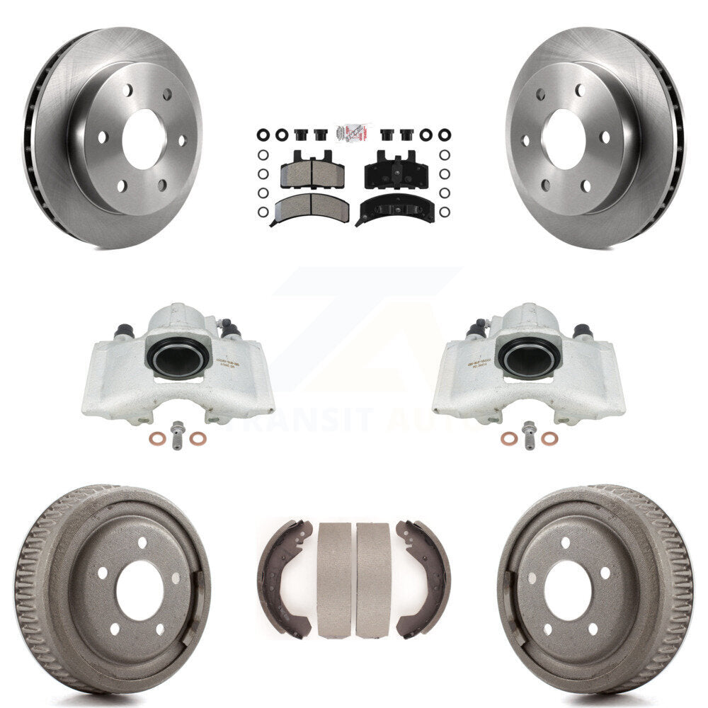 Front Rear Disc Brake Caliper Rotors Drums Semi-Metallic Pads Kit (8Pc) For GMC Yukon With 10" Diameter Drum KC8-101557N by Transit Auto