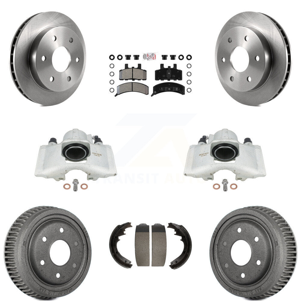 Front Rear Disc Brake Caliper Rotors Drums Semi-Metallic Pads Kit (8Pc) For 1995-1997 GMC Yukon 2 doors with 4WD GAS engine With 11" Diameter Drum KC8-101559N by Transit Auto