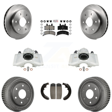 Front Rear Disc Brake Caliper Rotors Drums Semi-Metallic Pads Kit (8Pc) For 1995-1997 GMC Yukon 2 doors with 4WD GAS engine With 11" Diameter Drum KC8-101559N by Transit Auto