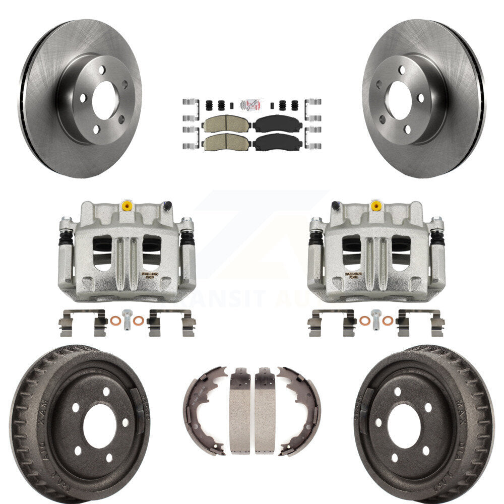 Front Rear Brake Caliper Rotors Drums Ceramic Pads Kit (8Pc) For Ford Ranger Mazda B4000 KC8-101561N