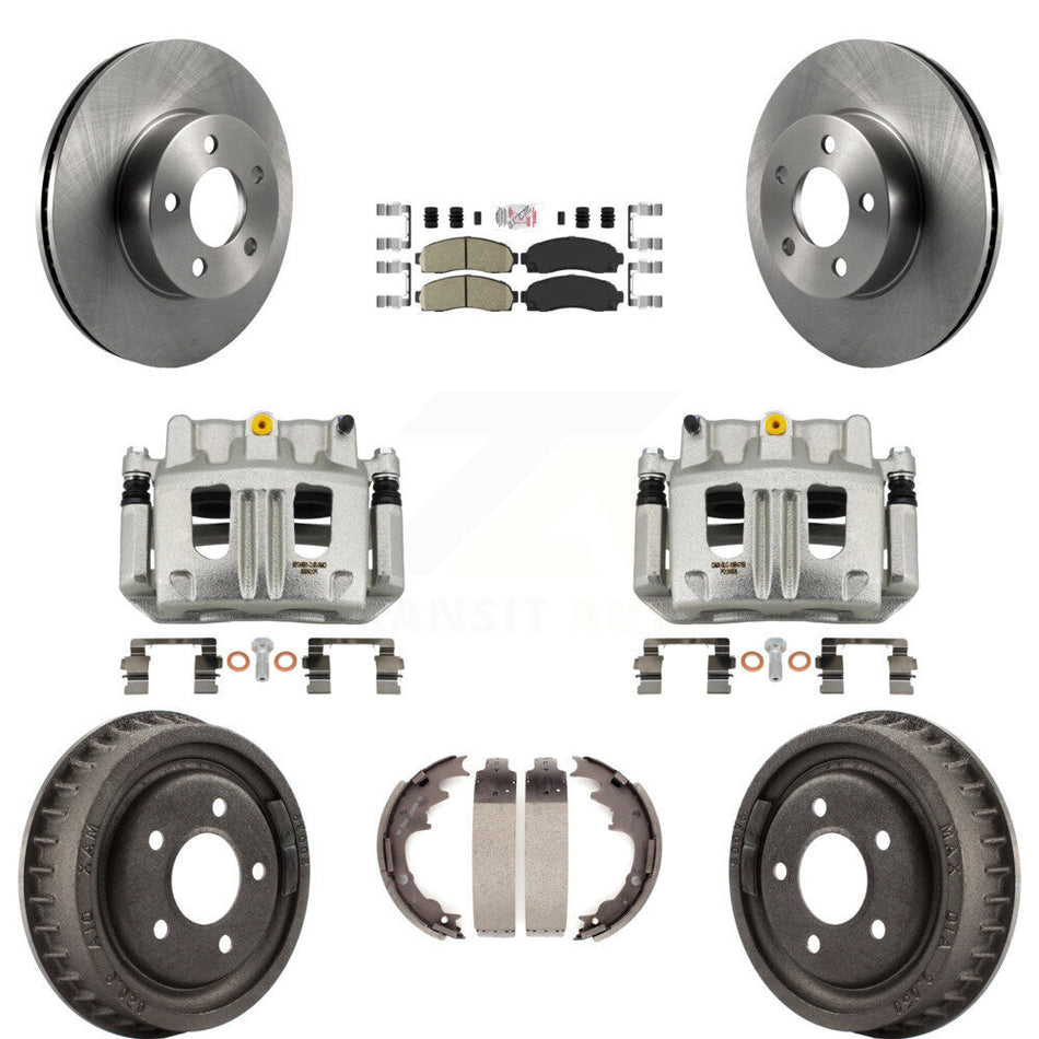 Front Rear Brake Caliper Rotors Drums Ceramic Pads Kit (8Pc) For Ford Ranger Mazda B4000 KC8-101561N