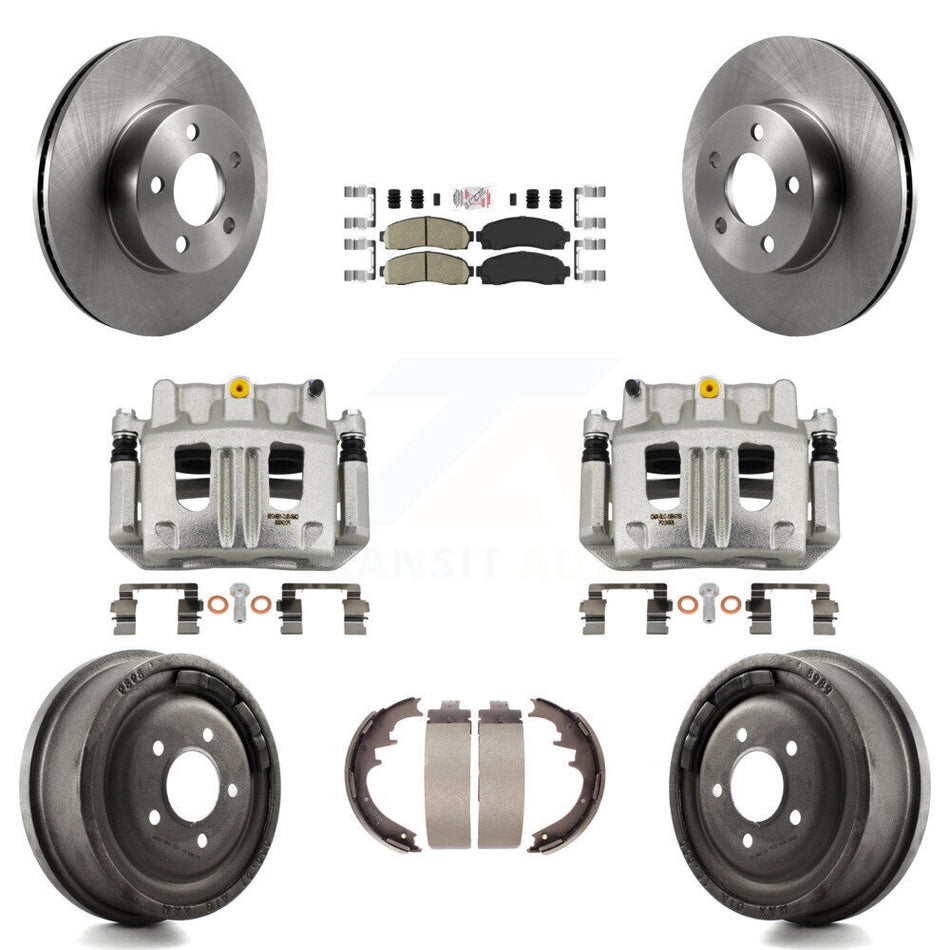 Front Rear Brake Caliper Rotors Drums Ceramic Pads Kit (8Pc) For Ford Ranger Mazda B4000 KC8-101563N