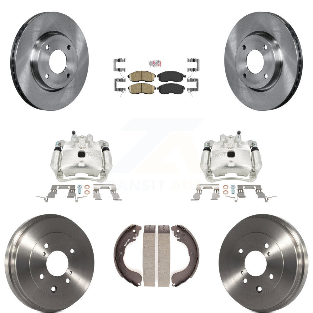 Front Rear Disc Brake Caliper Rotor Drum Ceramic Pad Kit (8Pc) For 2009-2014 Nissan Cube KC8-101566N