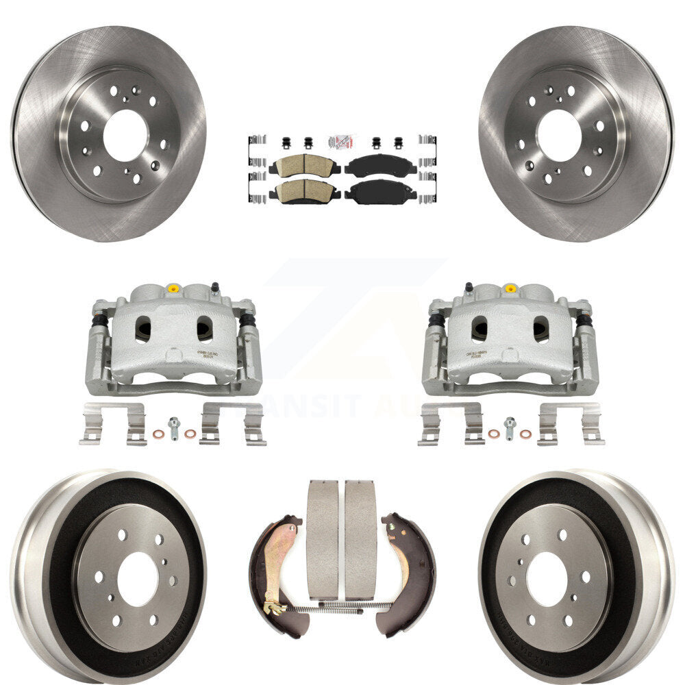 Front Rear Brake Caliper Rotors Drums Ceramic Pads Kit (8Pc) For Chevrolet GMC Silverado KC8-101569N