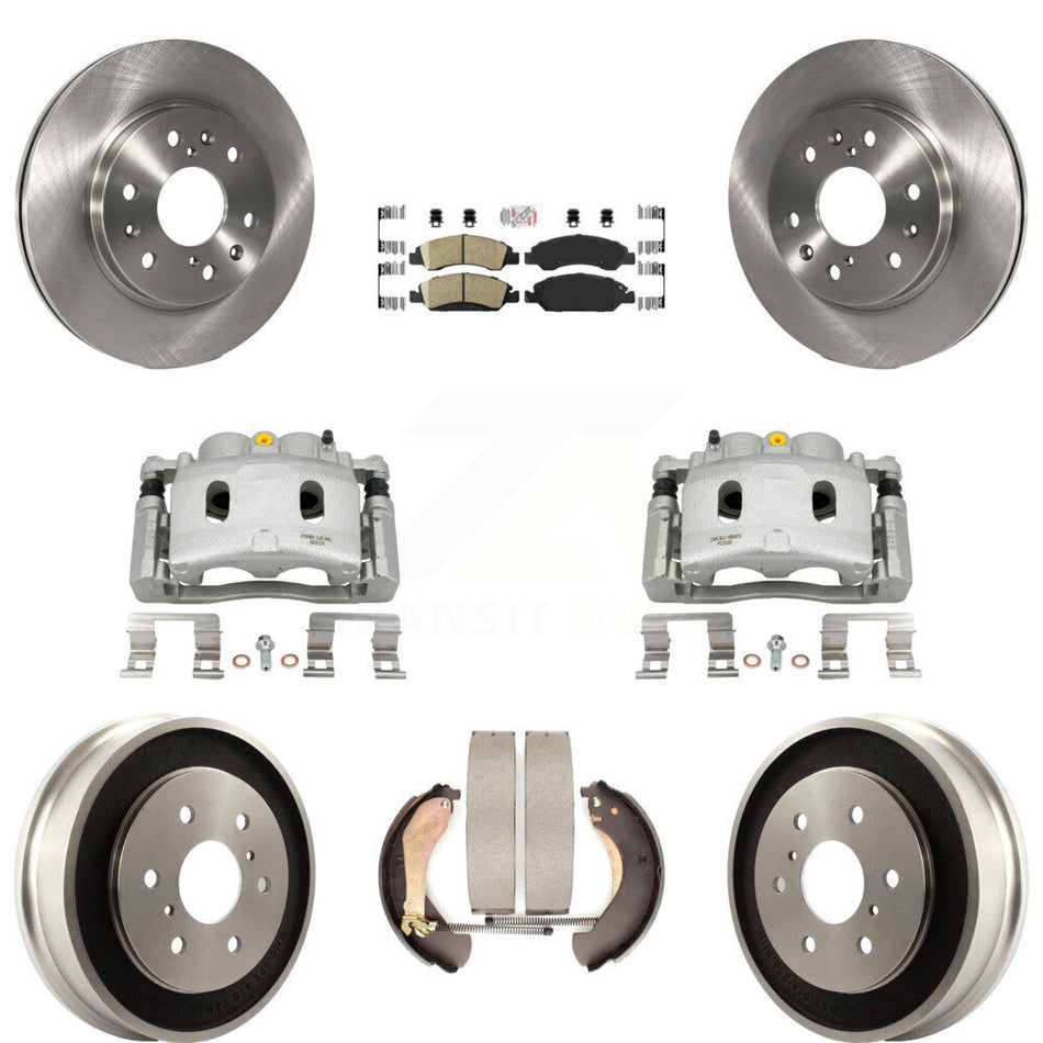 Front Rear Brake Caliper Rotors Drums Ceramic Pads Kit (8Pc) For Chevrolet GMC Silverado KC8-101569N